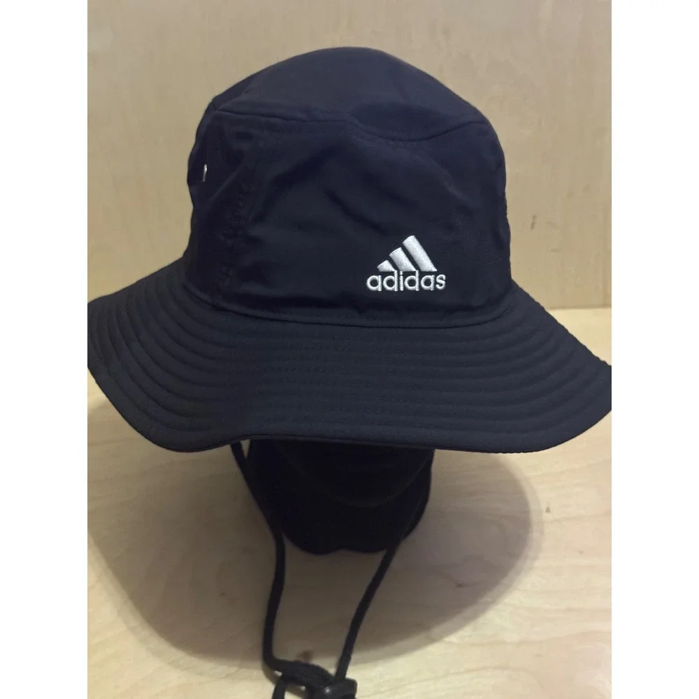 Adidas AeroReady Black Bucket Hat Adjustable Chin Strap Wide Brim Sun Hat Mens